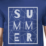 Summer Geometric Lettering Mens Blue Tshirt Cotton Trendy Design