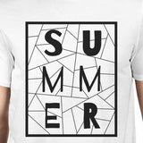 Summer Geometric Lettering Mens White Tshirt Cotton Trendy Design