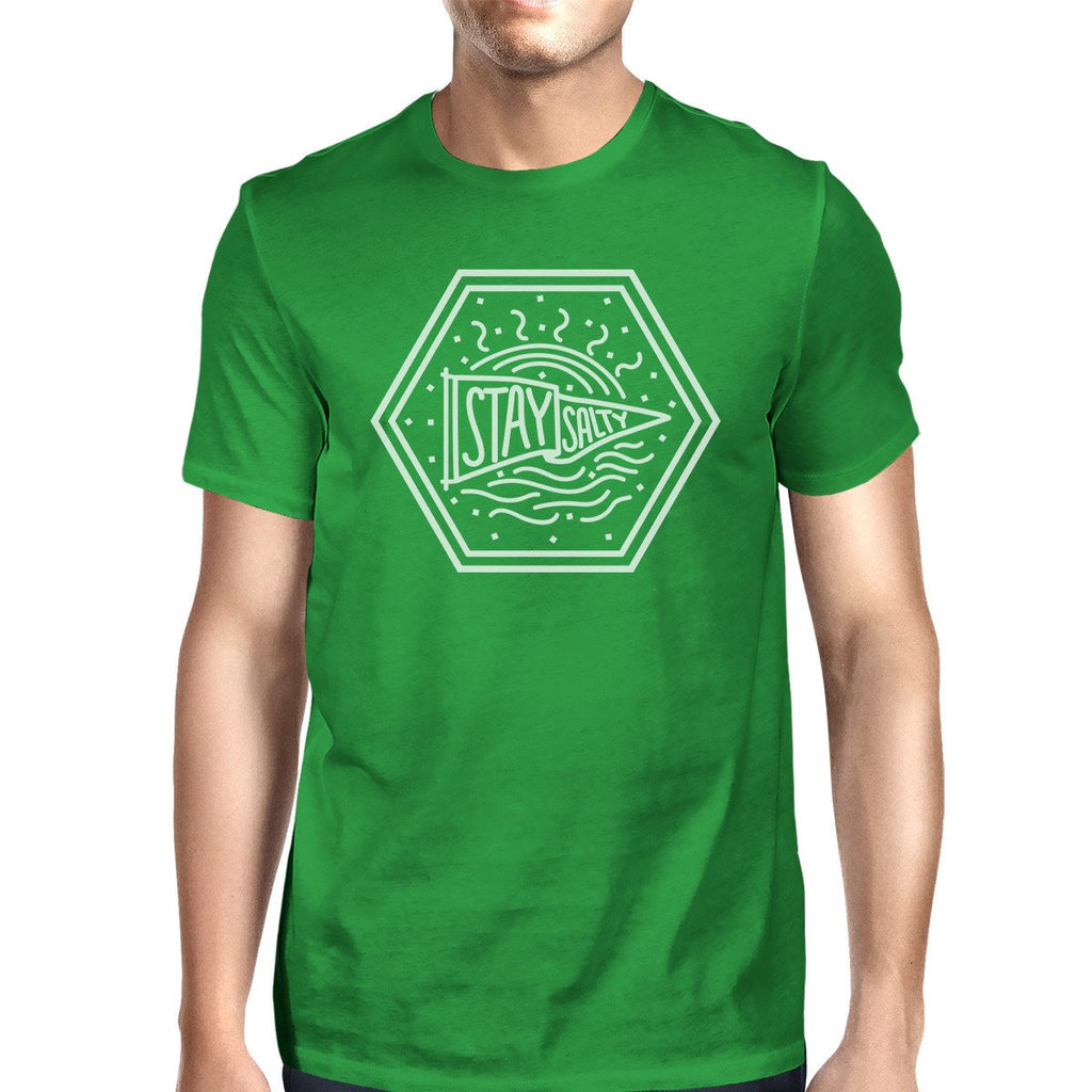 Stay Salty Mens Funny Saying Graphic Tee Cotton Green Round Neck