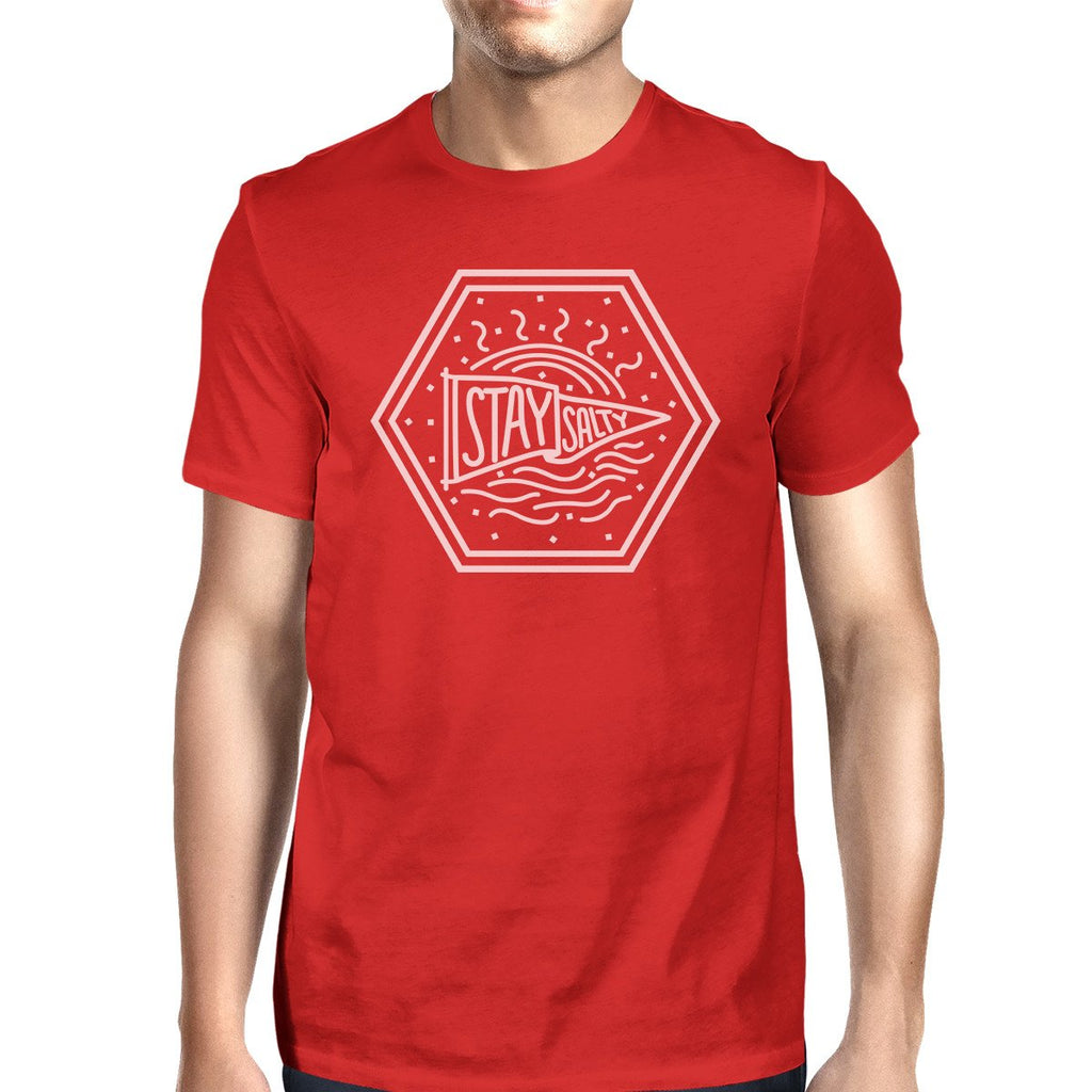 Stay Salty Mens Funny Saying Graphic T-Shirt Cotton Red Round Neck