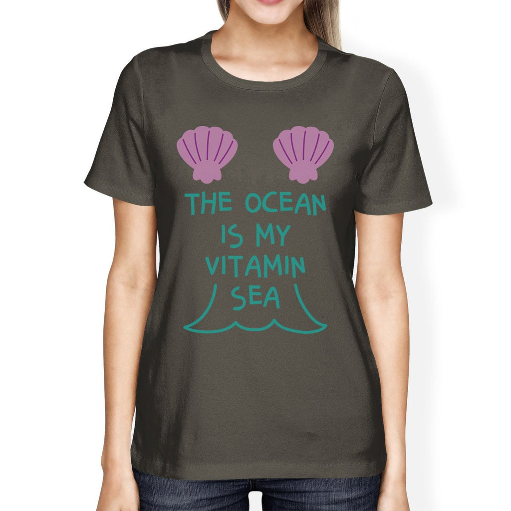 The Ocean Is My Vitamin Sea Womens Dark Gray Tee For Ocean Lovers