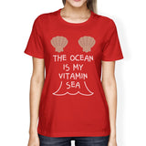 The Ocean Is My Vitamin Sea Womens Red Graphic Tee For Ocean Lovers