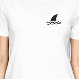 Mini Shark White Womens Round Neck T-Shirt Lightweight Summer Tee