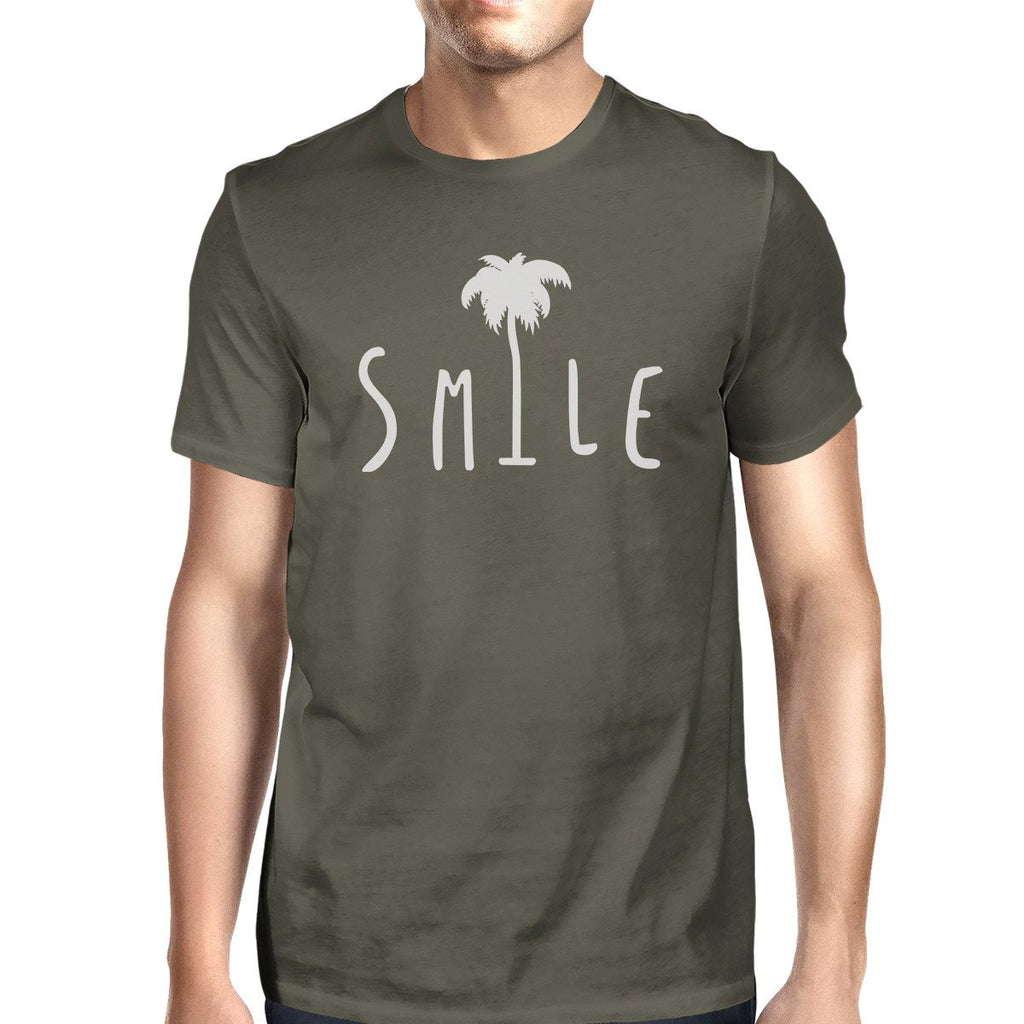 Smile Palm Tree Dark Grey Mens Graphic Tshirt Crewneck Short Sleeve