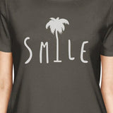 Smile Palm Tree Dark Grey Womens Graphic Tshirt Short Sleeve Top