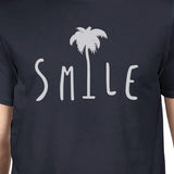 Smile Palm Tree Mens Navy Cotton Round Neck Tee Outfit For Summer