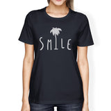 Smile Palm Tree Womens Navy Cotton Round Neck Tee Outfit For Summer