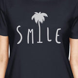 Smile Palm Tree Womens Navy Cotton Round Neck Tee Outfit For Summer