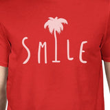 Smile Palm Tree Red Mens Round Neck Tropical Palm Tree Tee Shirt