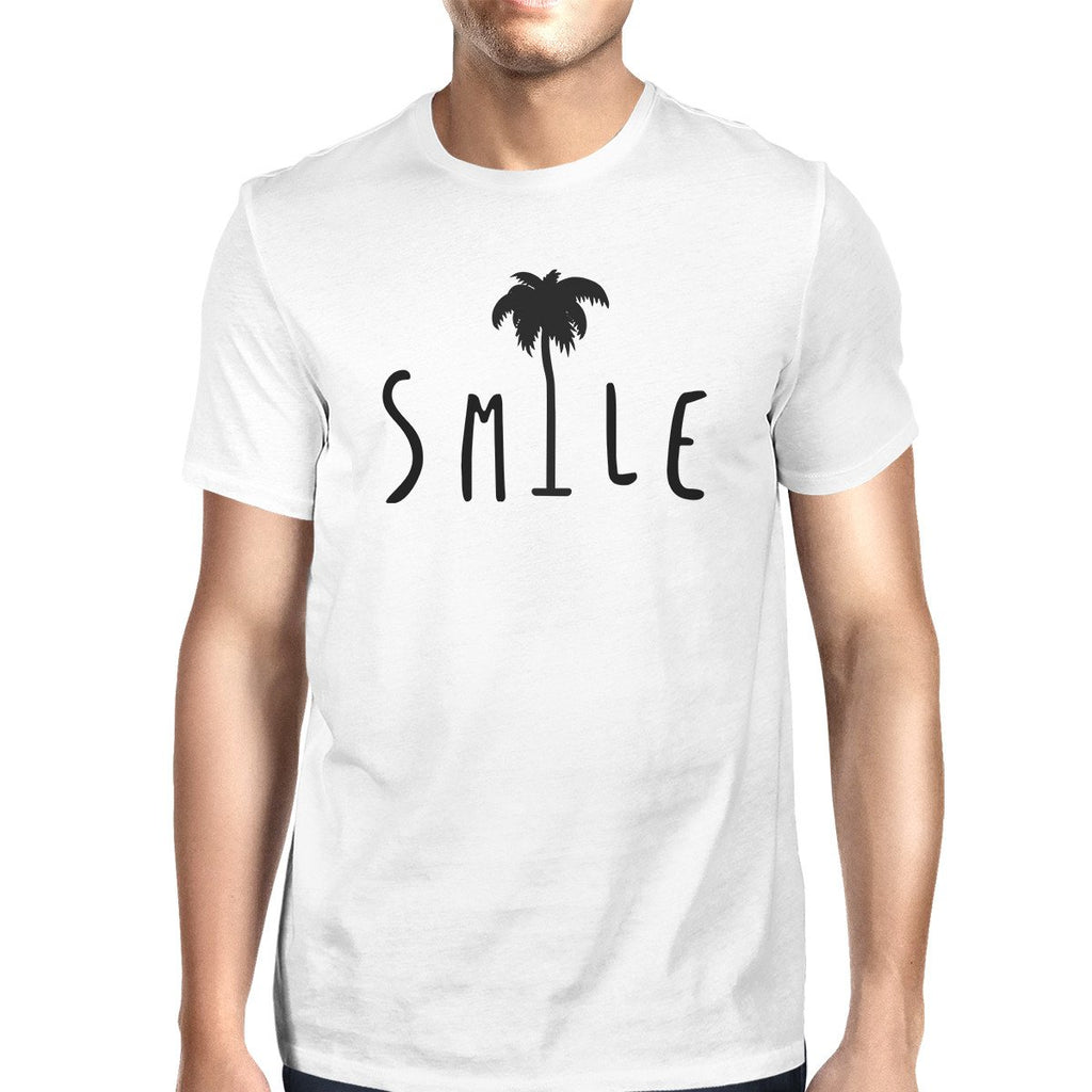 Smile Palm Tree Mens White Round Neck Short Sleeve T-Shirt Gifts