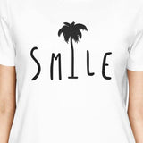 Smile Palm Tree Womens White Round Neck Short Sleeve T-Shirt Gifts