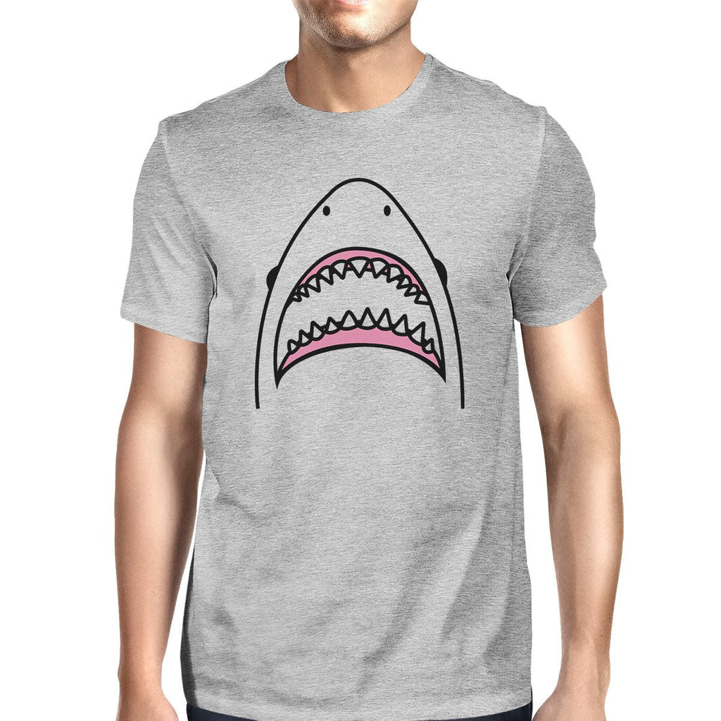 Shark Mens Grey Graphic Tee Round Neck Simple Design Cotton T-Shirt