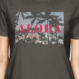 Hawaii Sunset Aloha Womens Dark Grey Cool Summer Short Sleeve Shirt