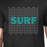 Surf Waves Mens Black Graphic Short Sleeve T-Shirt Cool Summer Top