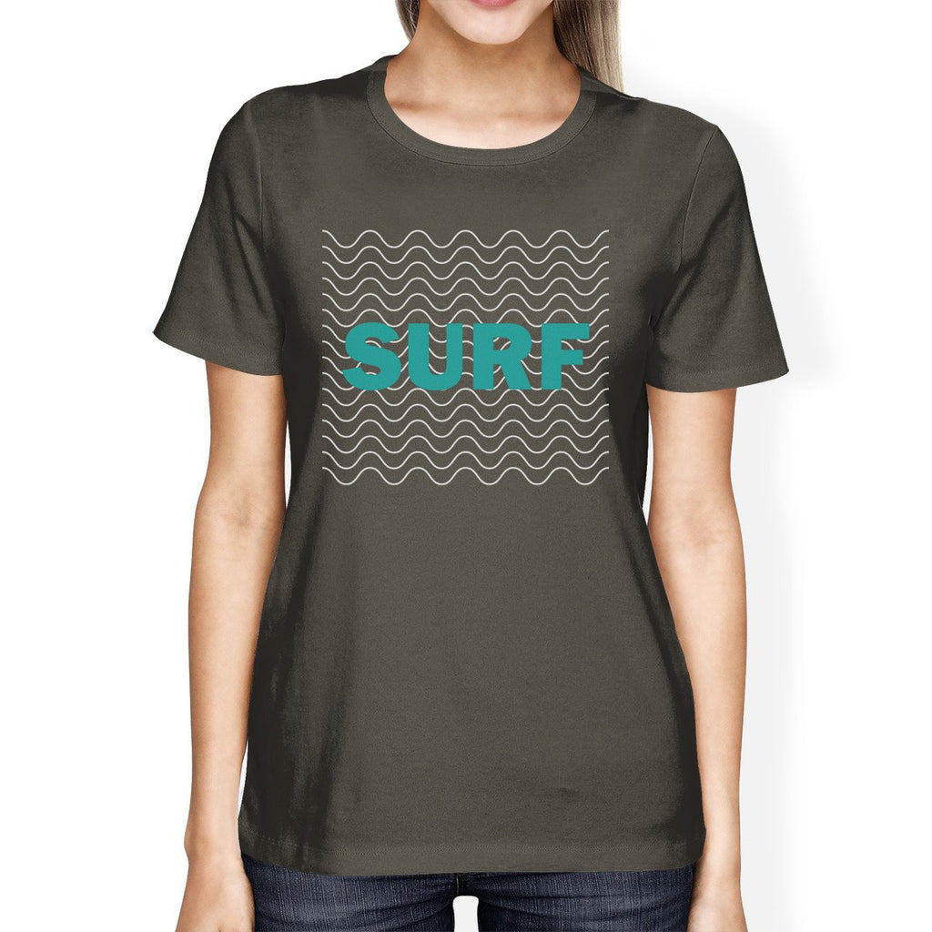 Surf Waves Womens Dark Grey Cotton Short Sleeve Tee Summer Gifts