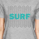 Surf Waves Womens Grey Funny Graphic T-Shirt Lightweight Summer Top