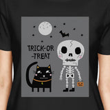 Trick-Or-Treat Skeleton Black Cat Womens Black Shirt