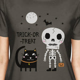 Trick-Or-Treat Skeleton Black Cat Womens Dark Grey Shirt