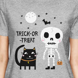 Trick-Or-Treat Skeleton Black Cat Womens Grey Shirt