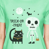 Trick-Or-Treat Skeleton Black Cat Womens Mint Shirt