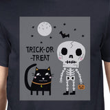 Trick-Or-Treat Skeleton Black Cat Mens Navy Shirt
