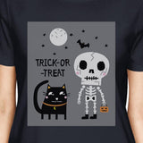 Trick-Or-Treat Skeleton Black Cat Womens Navy Shirt
