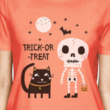 Trick-Or-Treat Skeleton Black Cat Womens Peach Shirt