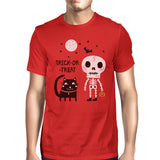 Trick-Or-Treat Skeleton Black Cat Mens Red Shirt
