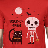 Trick-Or-Treat Skeleton Black Cat Mens Red Shirt