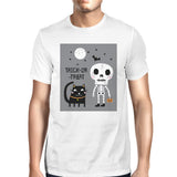 Trick-Or-Treat Skeleton Black Cat Mens White Shirt