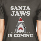 Santa Jaws Is Coming Womens Dark Grey Shirt