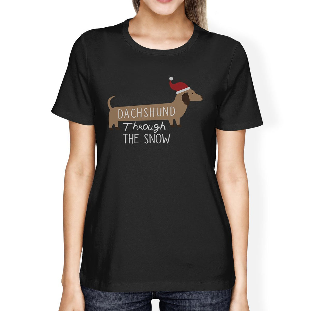 Dachshund Through The Snow Womens Black Shirt