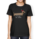 Dachshund Through The Snow Womens Black Shirt