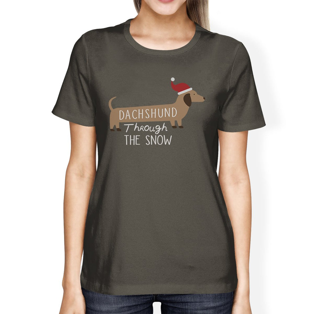 Dachshund Through The Snow Womens Dark Grey Shirt