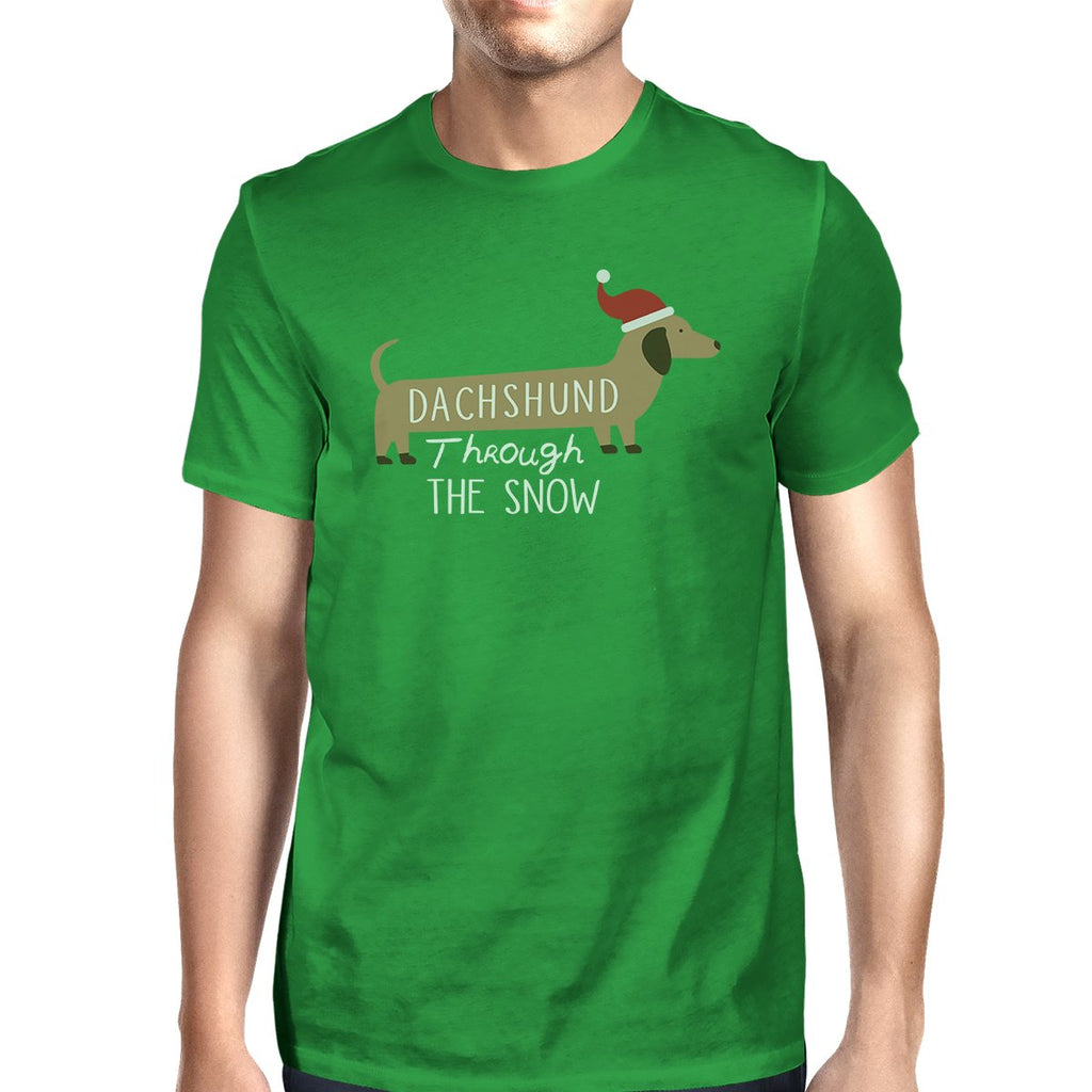 Dachshund Through The Snow Mens Green Shirt