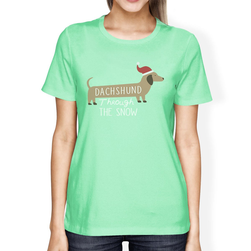 Dachshund Through The Snow Womens Mint Shirt