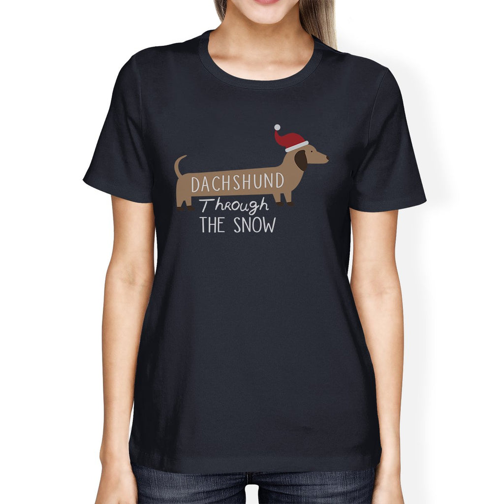 Dachshund Through The Snow Womens Navy Shirt