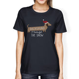 Dachshund Through The Snow Womens Navy Shirt