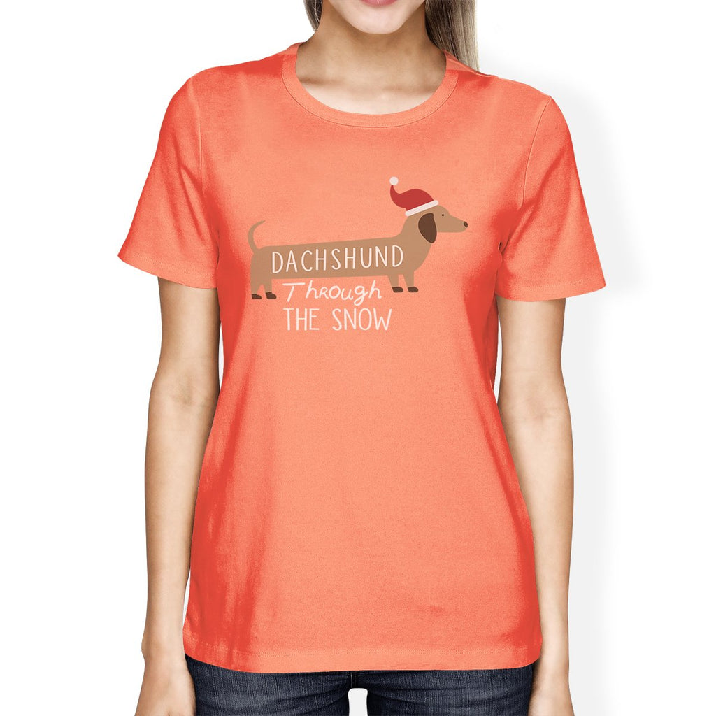 Dachshund Through The Snow Womens Peach Shirt