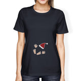Baby Santa Foot And Handprints Womens Navy Shirt