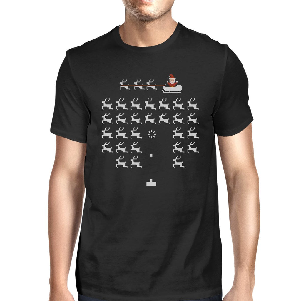 Pixel Game Santa And Rudolph Mens Black Shirt