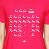 Pixel Game Santa And Rudolph Womens Hot Pink Shirt