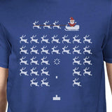 Pixel Game Santa And Rudolph Mens Royal Blue Shirt