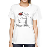 Meowy Catmas Santa Cat Is Coming Womens White Shirt