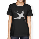 Pink Ribbon And Swallows Birds Womens Shirt