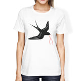 Pink Ribbon And Swallows Birds Womens Shirt