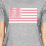 Breast Cancer Awareness Pink Flag Womens Grey Shirt