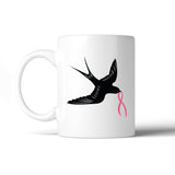 Pink Ribbon And Swallows Birds White Mug