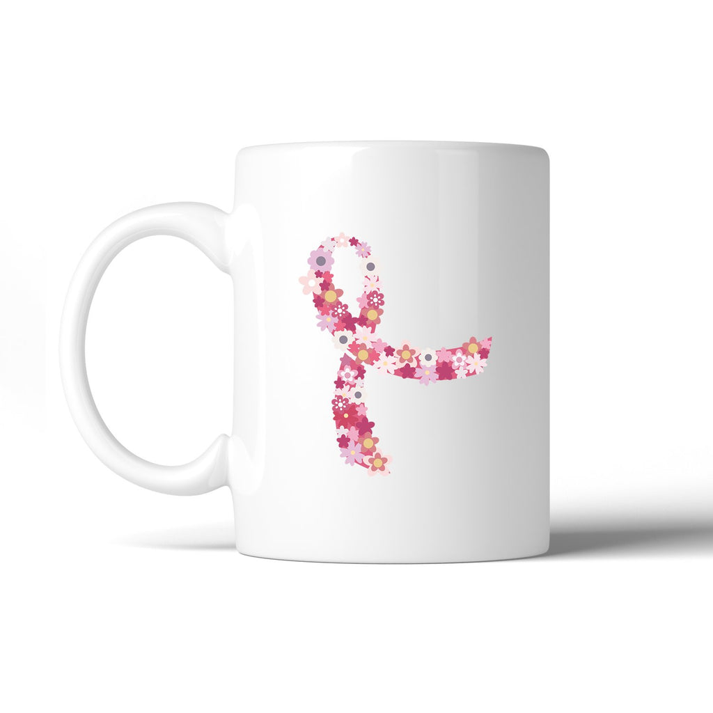 Pink Floral Ribbon White Mug