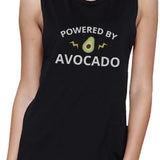 Powered By Avocado Black Cute Graphic Muscle Top Unique Design Tank